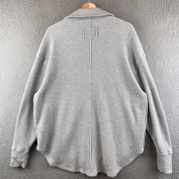 Aerie Womens Collared Waffle Knit Pullover Top Gray Medium Casual Comfy - Picture 2 of 9
